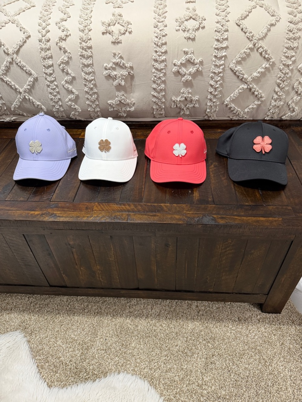 All 4 Women's Clover Embroidered Baseball Cap - Lavender, White, Red, Black